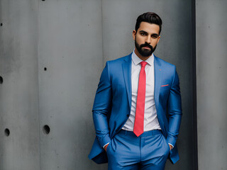 blue suit and red tie - obrazy, fototapety, plakaty
