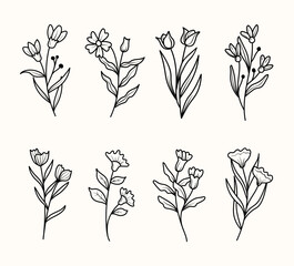 Set of flowers line art