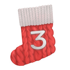 Red Christmas stocking with three number  