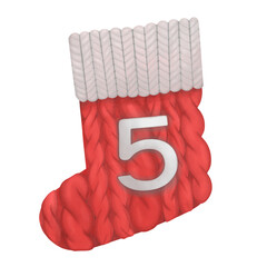 Red Christmas stocking with five number  