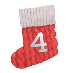 Red Christmas stocking with four number  