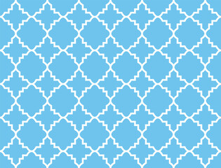 Abstract geometry pattern in Arabian style. Seamless vector background. White and blue graphic ornament. Simple lattice graphic design