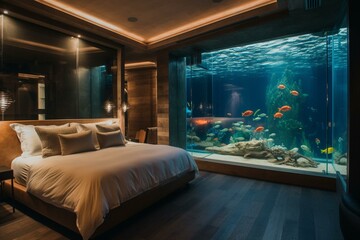 aquarium-filled bedroom. Generative AI