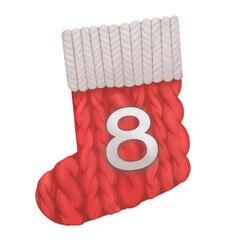 Red Christmas stocking with eight number  