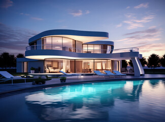 Fototapeta premium Modern luxury home with swimming pool