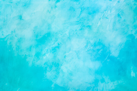 Abstract blue gradient watercolor paint wavy grunge texture background. Teal waves watercolor brushstrokes texture. Minimalist art turquoise ocean backdrop. Winter snow weather copy space banner