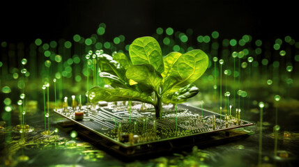plant with computer board , Green technology concept 