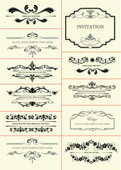 Calligraphic elements and frame vintage set. Vector