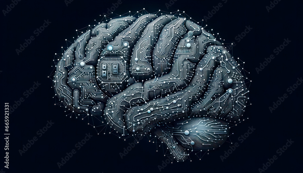 Poster human brain with circuit board. artificial intelligence concept. generative ai