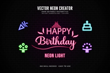 Editable Graphic Style neon text effect with Realistic gradient light and script 