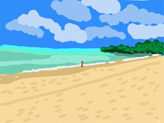 beach and sea, line art drawing