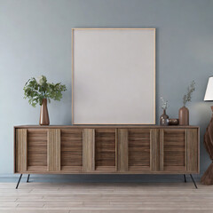 Wood Console Cabinet Contemporary Modern Foyer Living Room Blank Empty Wall Copy Space