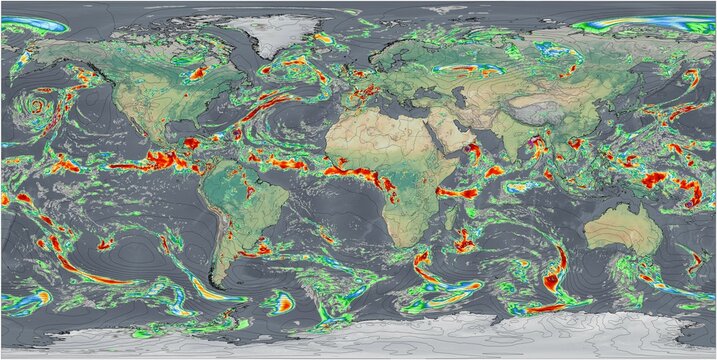 El mapa meteorol&oacute;gico muestra intensas precipitaciones en el mundo, destacando los importantes patrones de lluvia de la regi&oacute;n.