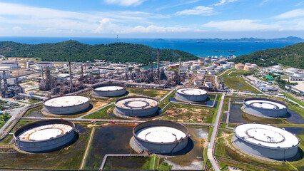 Aerial  view Industry Oil refinery oil and gas refinery background, Business petrochemical...