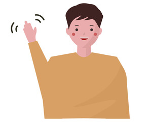 笑顔で手を振る男性。ベクターイラスト