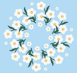  chamomile print on a blue background