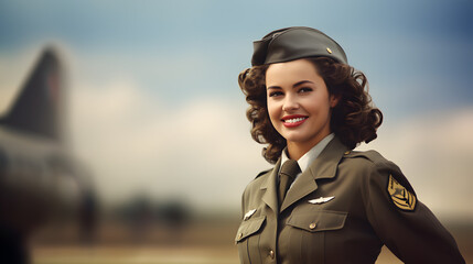 Vintage photo of female soldier
