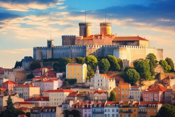 Old town of Vilnius at sunset. Vilnius is the capital of Lithuania, Lisbon, Portugal skyline with Sao Jorge Castle, AI Generated - obrazy, fototapety, plakaty