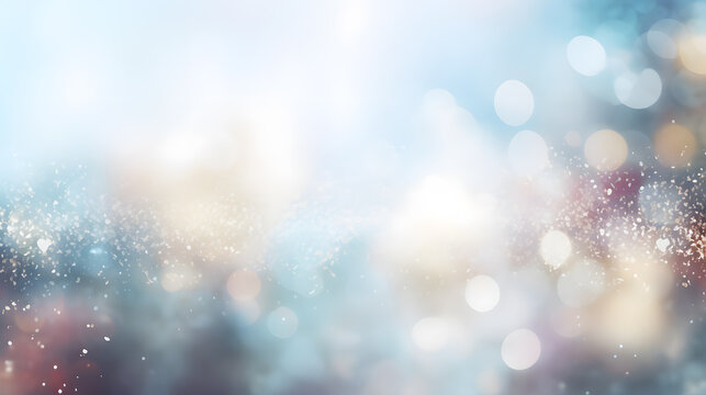 Christmas background with bokeh defocused lights and snowflakes