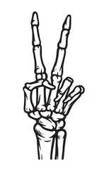peace sign skeleton hand line illustration
