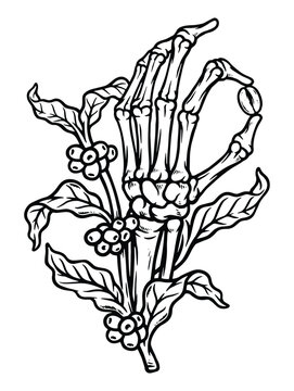 skull hand and coffee tree line illustration