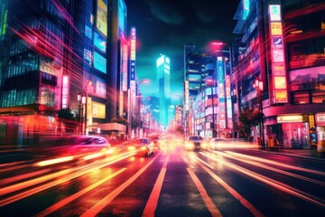 Fototapeta na wymiar long exposure abstract colorful futuristic night city background