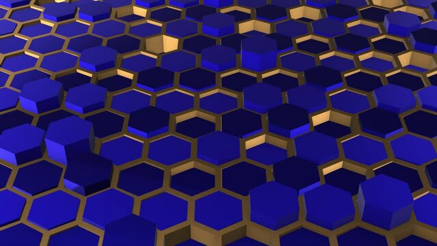 Simple 3d Blue hexagonal geometrical shapes with golden boundary luxury futuristic background