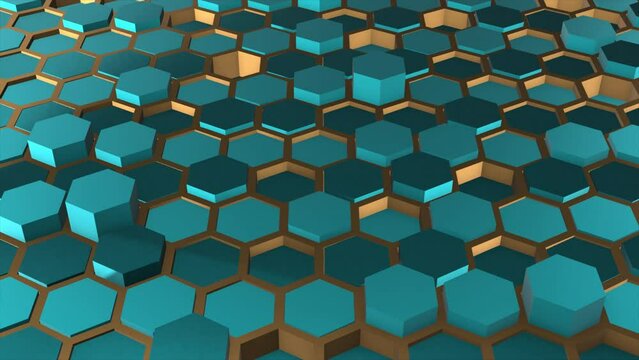 Simple 3d Cyan hexagonal geometrical shapes with golden boundary luxury futuristic background