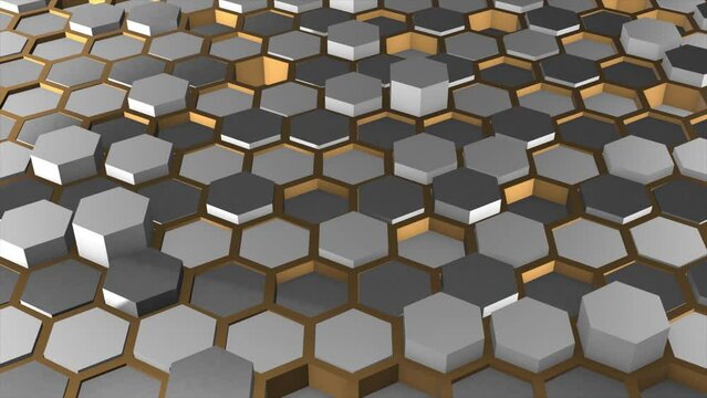 Simple 3d White and Black hexagonal geometrical shapes with golden boundary luxury futuristic background
