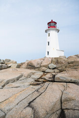 Fototapeta na wymiar Iconic Peggy's Cove Lighthouse of Nova Scotia