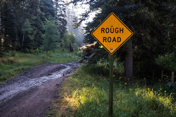 A warning sign on a 4x4 road trail in southwest Colorado. © Cavan