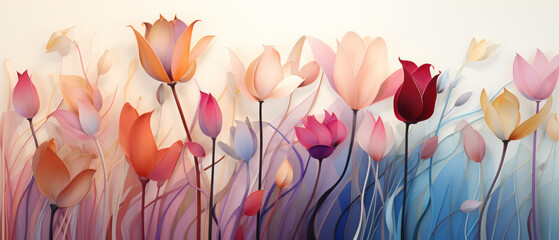 Colorful poppies on a light background. Digital illustration for your design.	
