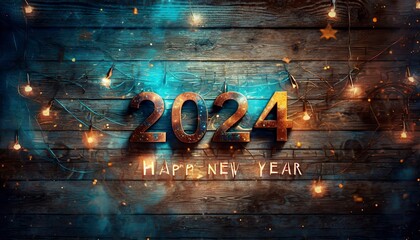 2024 Happy New year with space copy on wooden background