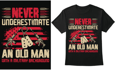 Never Underestimate An Old Man With A Military Background | Veteran Day T-Shirt Design | New Veteran Design