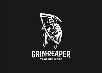 grim reaper logo design vector illustration - obrazy, fototapety, plakaty