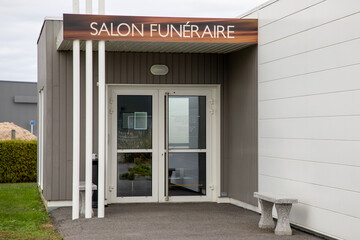 salon funeraire french text sign means funeral home Undertaker and mortician service building