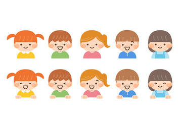 子供たちの表情イラスト素材セット