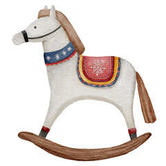 Rocking horse . Christmas elements . Watercolor paint design . PNG . © stockdevil