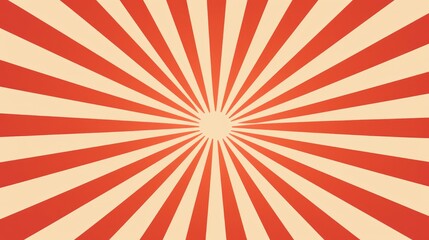 The image depicts a retro-style background with rays or stripes emanating from the center, creating a sunburst effect. The color scheme features various shades of red, giving it a classic - obrazy, fototapety, plakaty