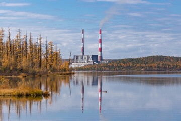 Coal-fired power plant near the lake