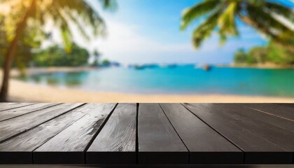 wooden pier on the sea, Surf and Turf: Wooden Black Table on a Tropical Beach