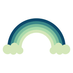 Rainbow green  in flat style with clouds