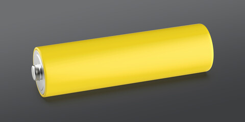 Yellow AA size battery on dark grey background