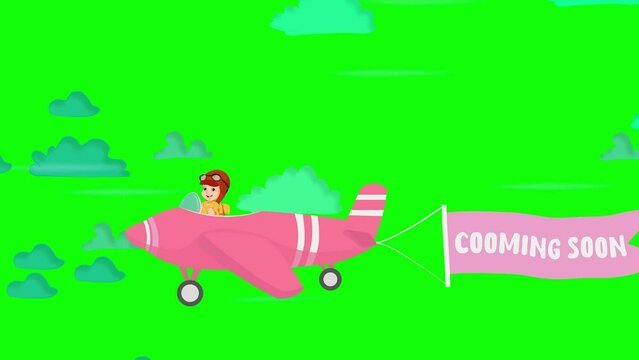 Green screen cartoon with banner cooming soon