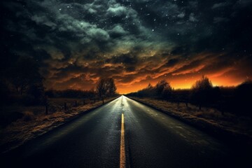 Fototapeta premium Desolate road at midnight, perfect for background or wallpaper. Generative AI