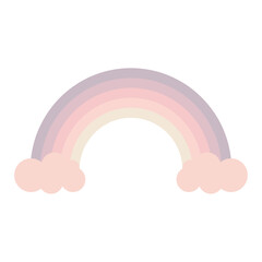 Rainbow pastel, Rainbow in soft pink tones in flat style with clouds