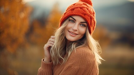  a beautiful blonde woman wearing a red hat and smiling at the camera.  generative ai