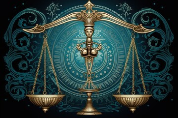 Zodiac Libra Symbol Libra is Space attribute of justice, balance and equilibrium - obrazy, fototapety, plakaty
