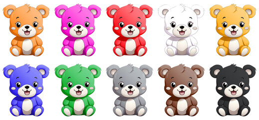 Obraz na płótnie Canvas set of cute colored Teddy bear for Flashcards, Learning Cards for color, png, generated ai
