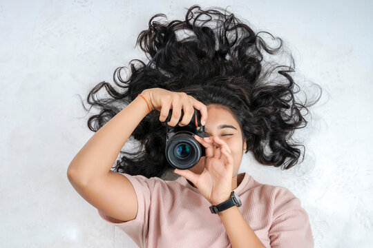 A girl with professional camera